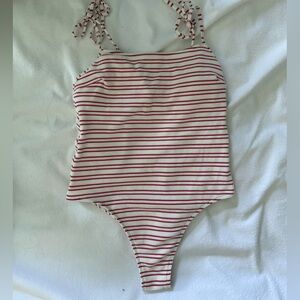 Abercrombie & Fitch Red and White Striped One Piece Swimsuit